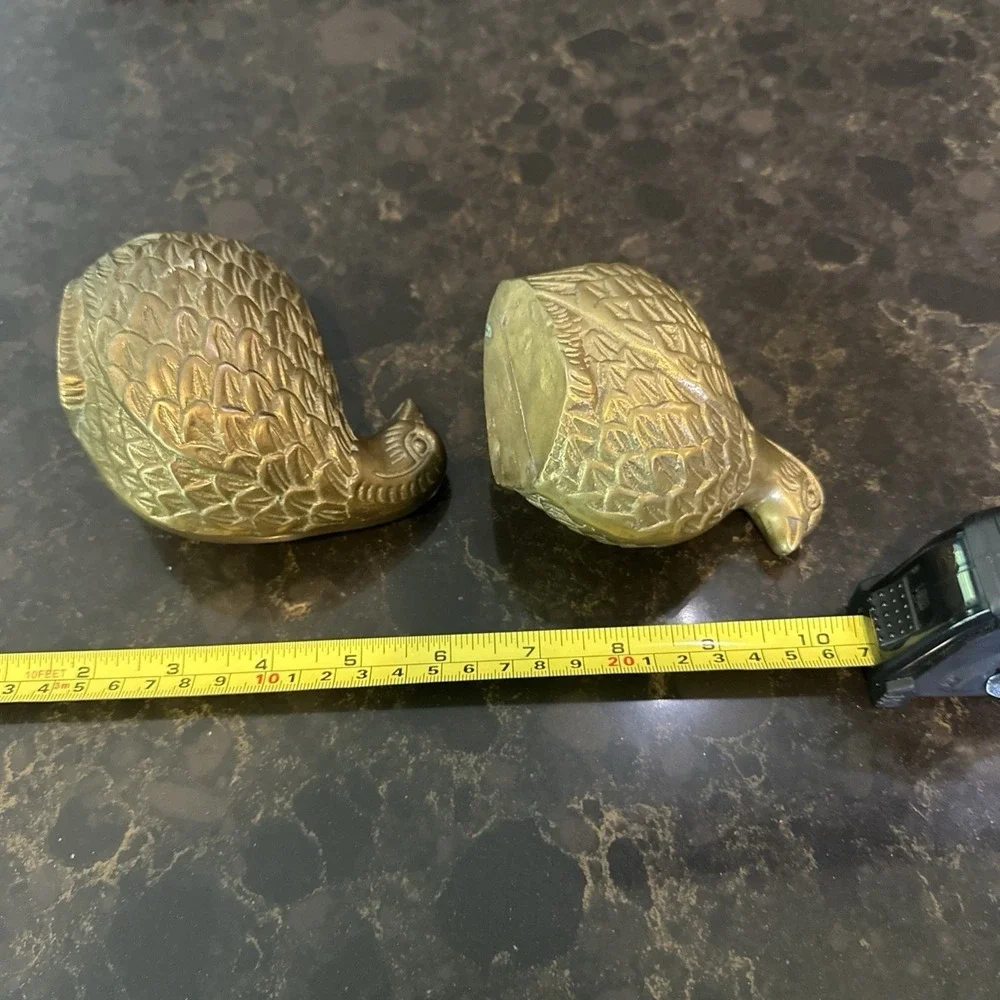 Vintage Brass Quail / Birds / Partridges - Set Of 2 / Family Of 2 MCM